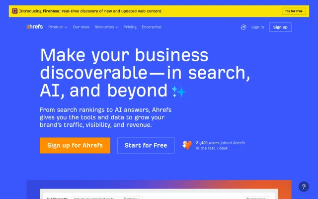 Ahrefs API homepage