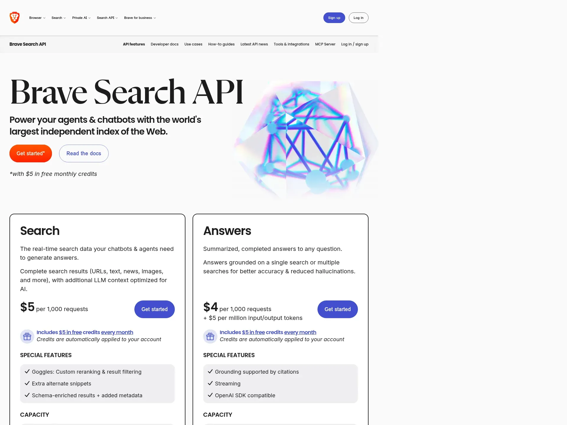Brave Search API homepage
