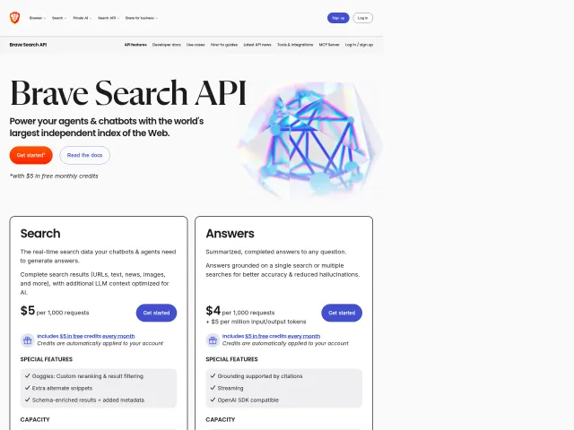 Brave Search API homepage