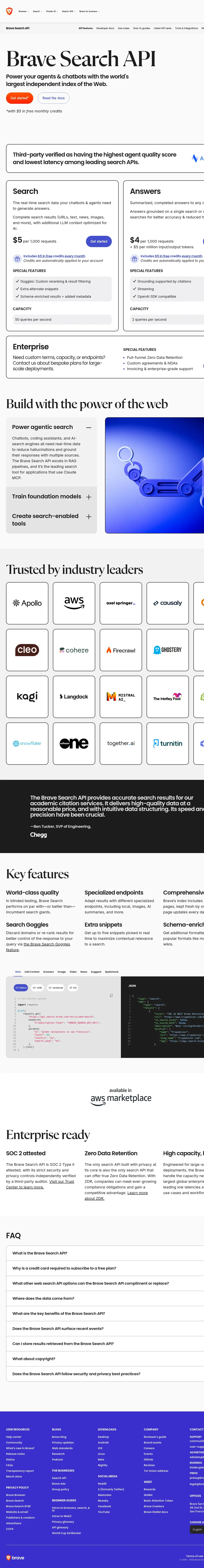 Brave Search API homepage
