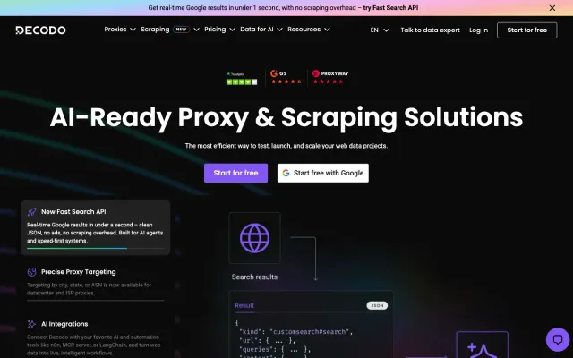 Decodo (formerly Smartproxy) homepage
