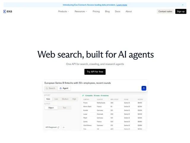Exa homepage