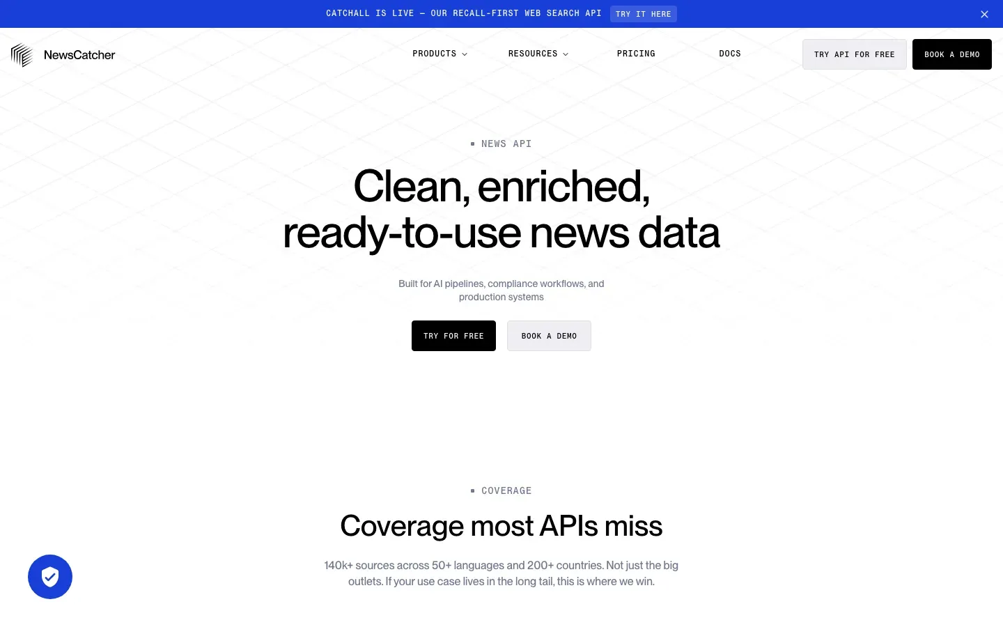 NewsCatcher News API — clean, enriched news data for AI pipelines, compliance workflows, and production systems