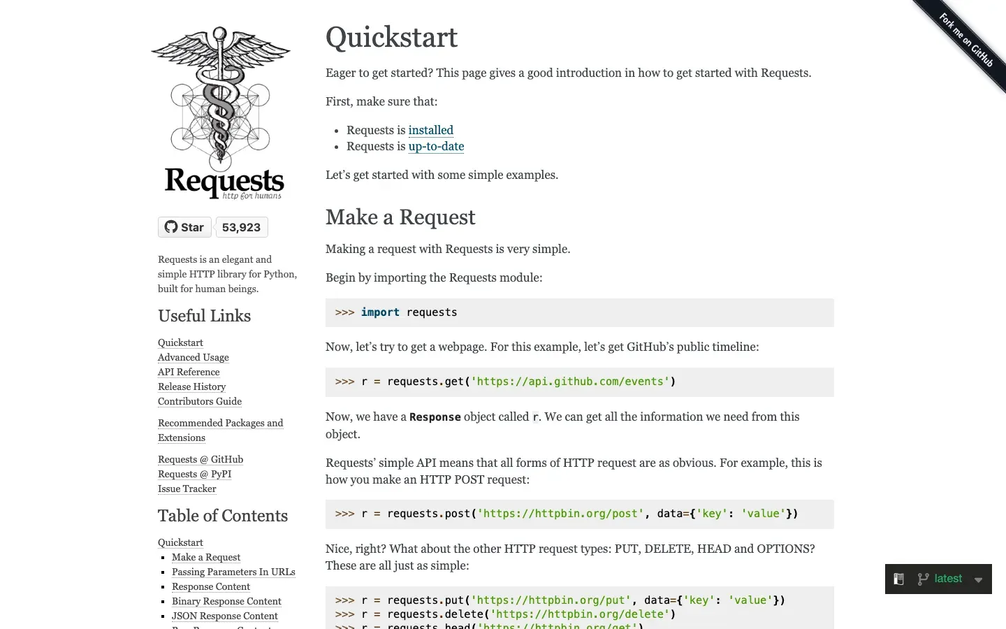requests homepage