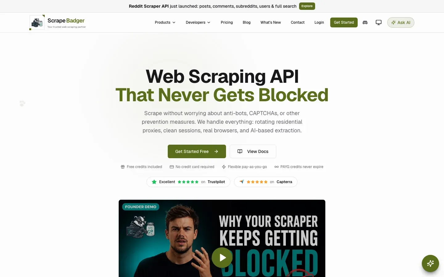 ScrapeBadger homepage
