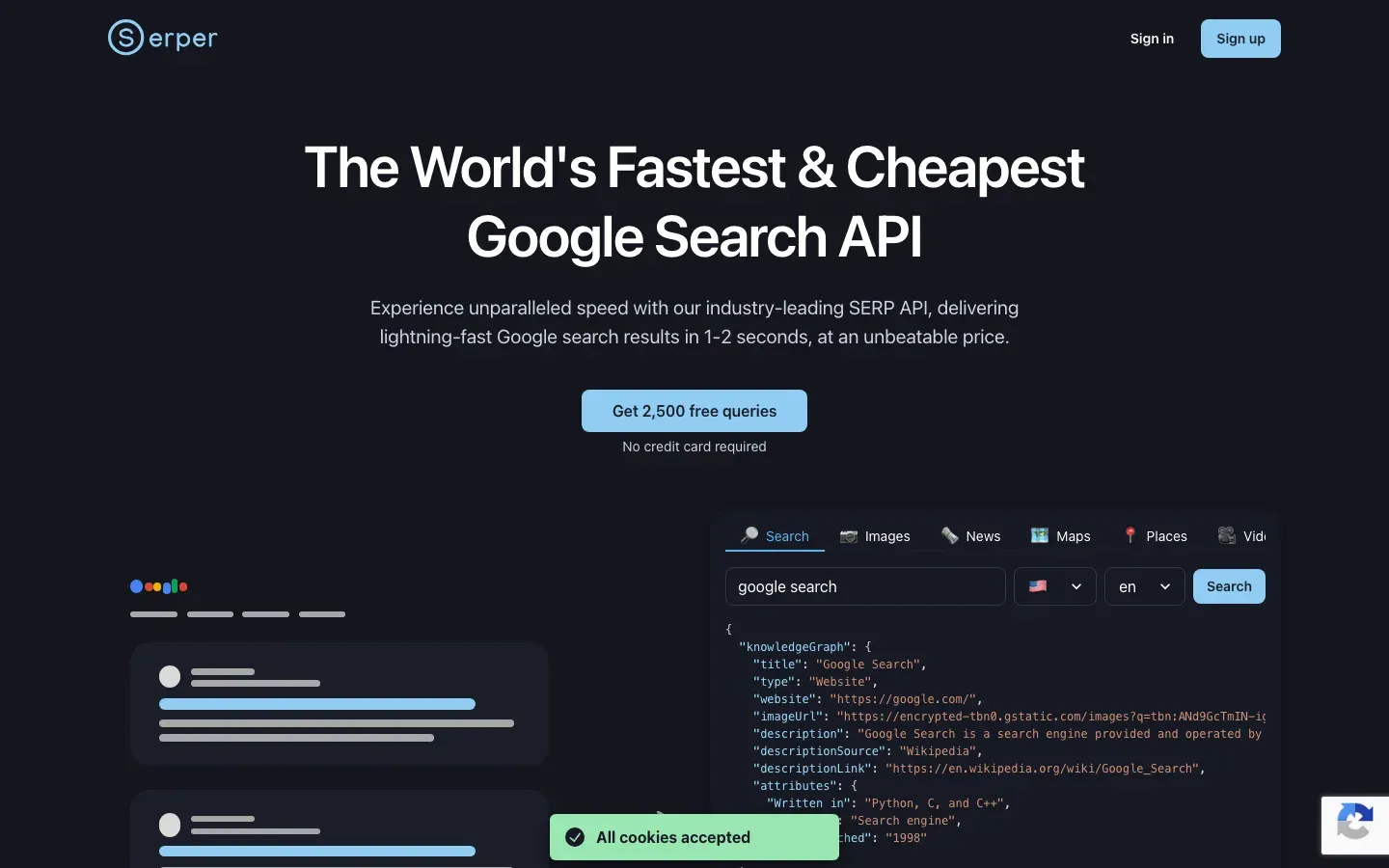 Serper homepage