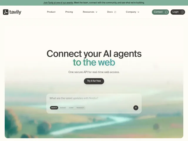 Tavily homepage