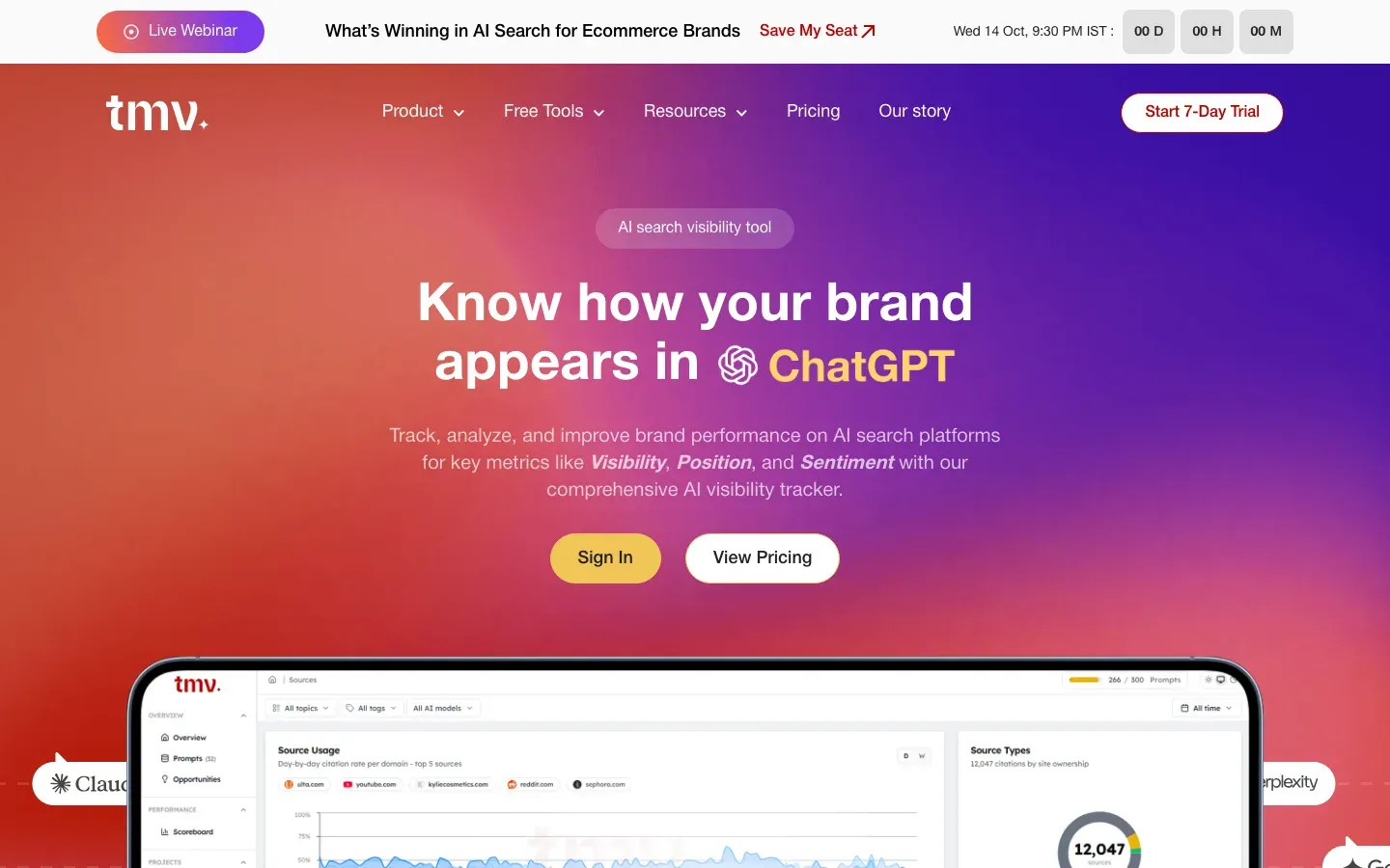Track My Visibility homepage