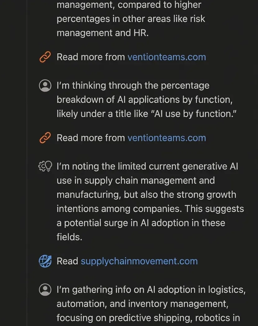ChatGPT response showing variable web search citations and sources